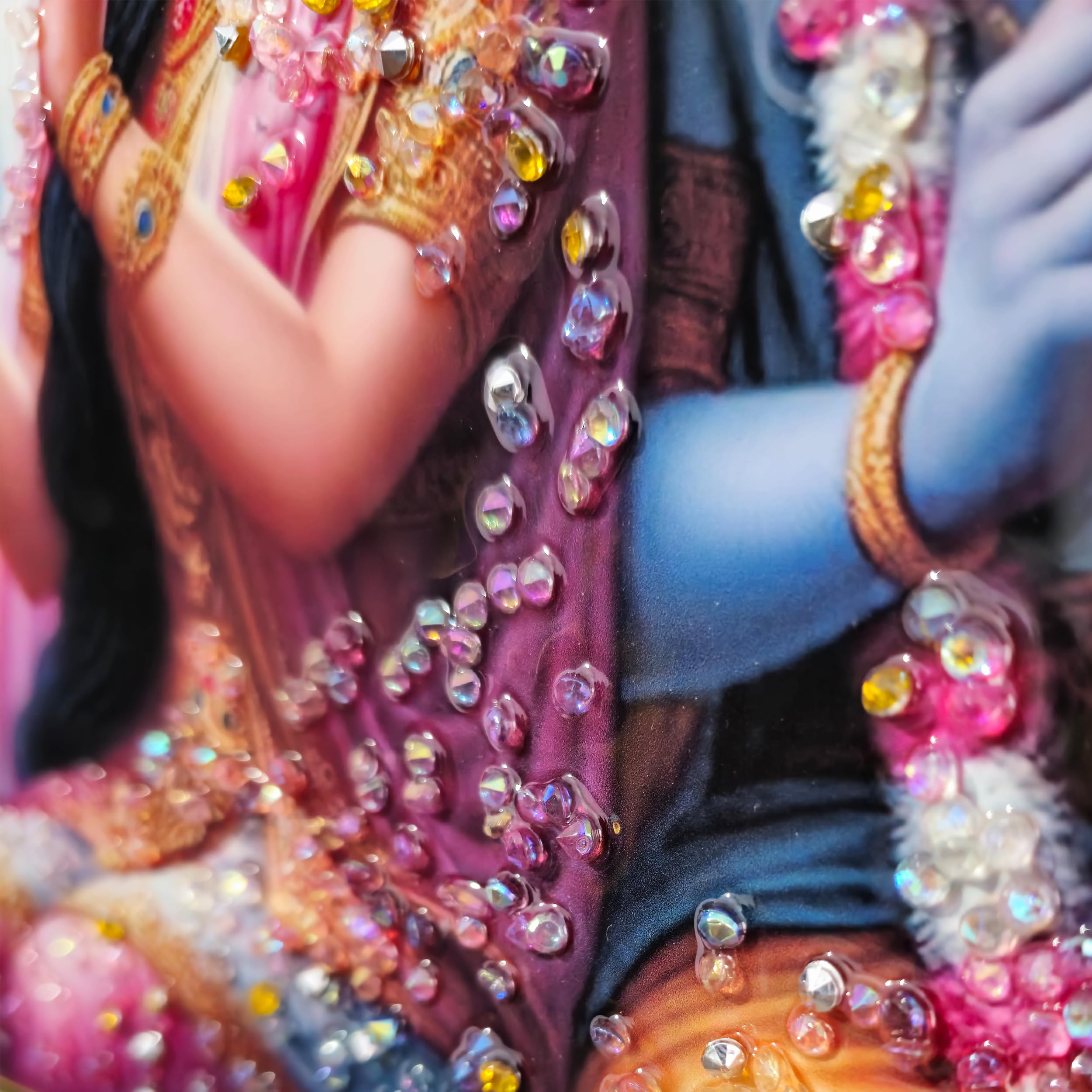 Masstone Radha Krishna Wall Painting  Crystal Embedded, High Gloss, Gold Slim Frame, 45X30Cm Wall Art For Living Room, Bedroom,